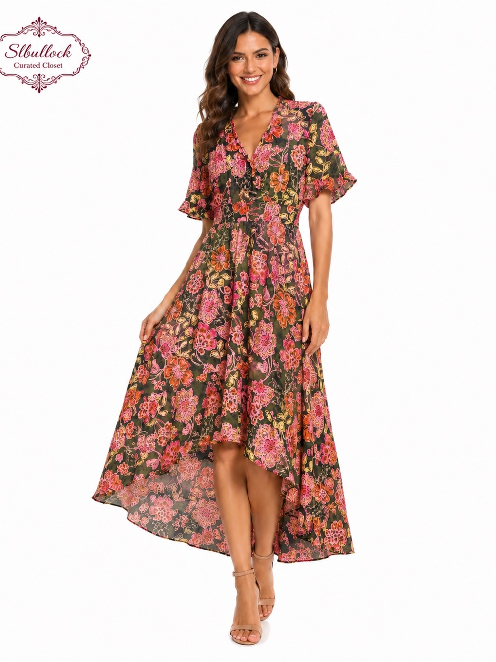 M12 Maggy London Floral High-Low Fit & Flare Dress Size 6